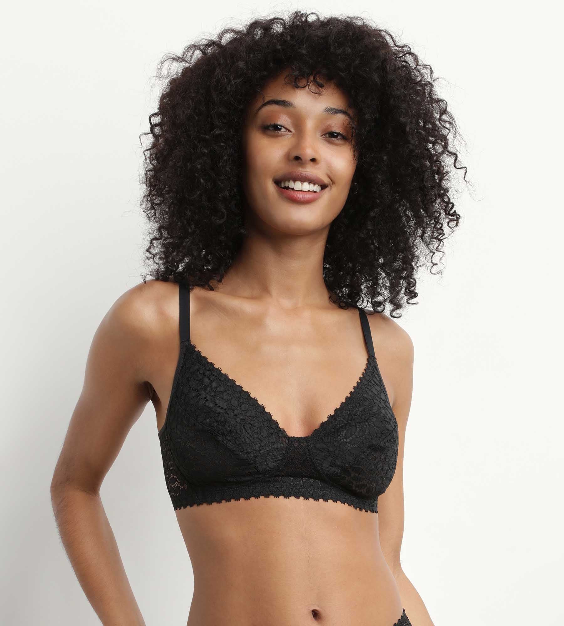 Reggiseno Floreale a Triangolo Senza Ferretto Nero Daily Dentelle