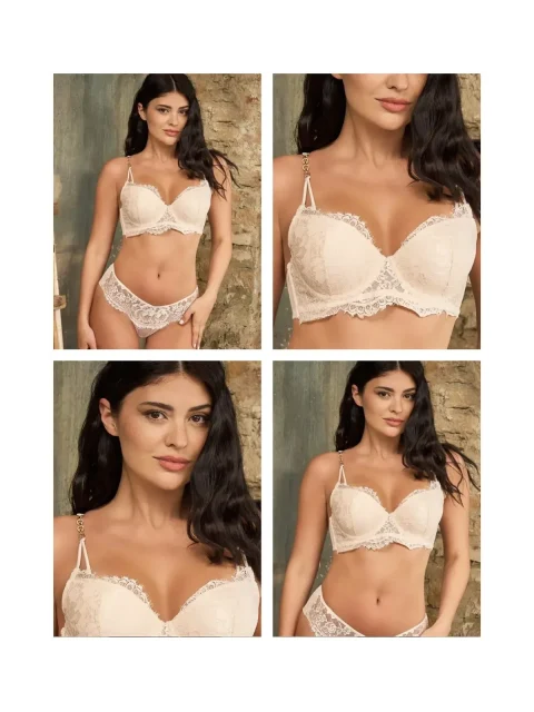 Love and Bra Completo Intimo Balconcino con Ferretto e Slip Brasiliana colore cipria